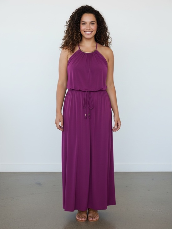 Lane Bryant Dresses & Skirts - Lane Bryant Purple Halter Maxi Dress Elastic Tie Waist & Rose Gold Detail 22/24